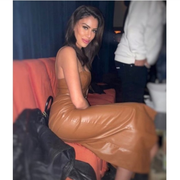 $120 Zara Faux Leather Dress Midi Brown - Picture 3 of 16